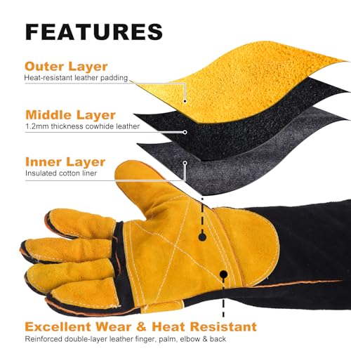 TOPDC Animal Handling Gloves, 16-Inch Bite Resistant & Scratch Proof Arm Sleeves for Dog Cat Grooming, Training, and Vet Visits (Black)