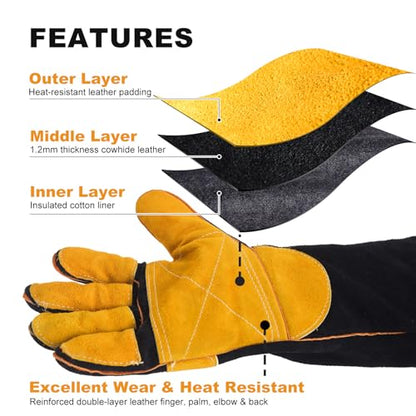 TOPDC Animal Handling Gloves, 16-Inch Bite Resistant & Scratch Proof Arm Sleeves for Dog Cat Grooming, Training, and Vet Visits (Black)