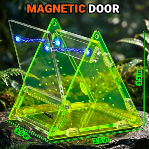 Triangular Jumping Spider Enclosure, Acrylic Terrarium with Magnetic Doors, 0.8mm Micro-Ventilation& Escape-Proof Design for Tarantulas, Lizards, Small Pets (Green,3.5”x3.5”x3.5”) - size: 1Pack, Green,3.5”x3.5”x3.5”
