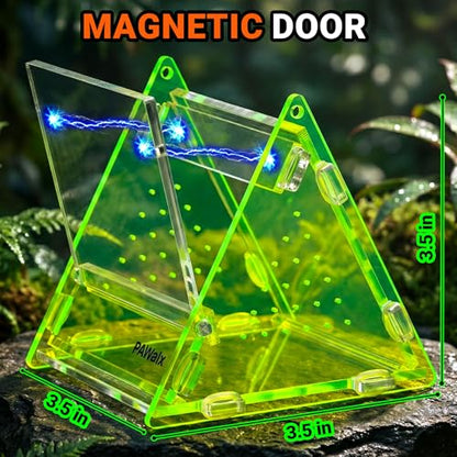 Triangular Jumping Spider Enclosure, Acrylic Terrarium with Magnetic Doors, 0.8mm Micro-Ventilation& Escape-Proof Design for Tarantulas, Lizards, Small Pets (Green,3.5”x3.5”x3.5”) - size: 1Pack, Green,3.5”x3.5”x3.5”