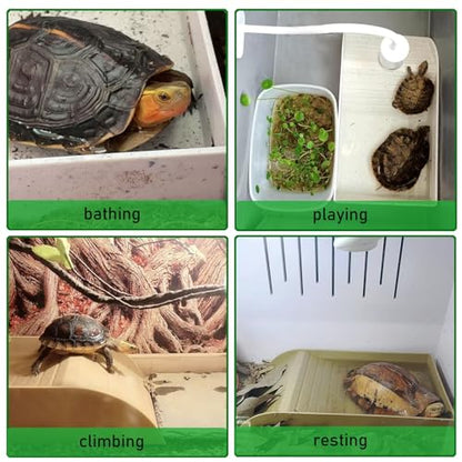 3pcs Tortoise Water Dish with Ramp Turtle Food Water Bowls Rock Reptile Water Dish Tortoises Habitat Accessories Turtle Reptile Bathing Pool (Grey)