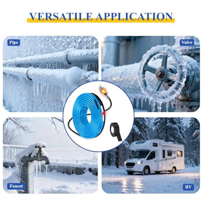 24Ft 120V Heat Cable for Pipes Freeze Protection,Self-Regulating Heating Tape for Water Pipes on Metal and Plastic Pipes, Frost Protection for RV, Drain, Sewer,Keeps Water Flowing at -40°F - style: 24ft