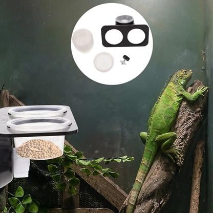Cabilock Reptile Feeder with Double Compartments, Suction Cup Lizard Food and Water Bowl Set, Safe Plastic Terrarium Feeding Dish for Geckos and Tree-Dwelling Reptiles, Includes 10 Bowls