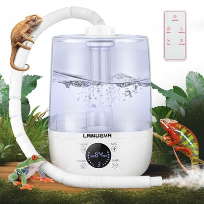 LANUEVA Reptile Humidifier with Humidity Control, Reptile Fogger with 4L Large Tank & Telescopic Hose for Terrariums, Remote Control & Touch Screen, Timing Function, for Reptiles, Green Plants (4L)