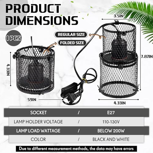 VIHOSE Retractable Reptile Heat Lamp Holder, Ceramic Heat Emitter Lamp-Cage with Adjustable Anti-Scald Mesh Cage Heating Lamp Stand for Pet Amphibian Snake Lizard Frog Chick, Without Bulb(Black) - color: Black