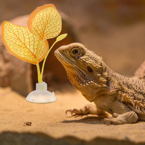 PRETYZOOM 4pcs Artificial Plastic Reptile Leaves Ornaments with Suction Cups for Terrarium Decor, Climbing Habitat Plants for Gecko, Lizard, Snake Enclosure