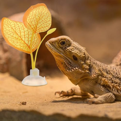 PRETYZOOM 4pcs Artificial Plastic Reptile Leaves Ornaments with Suction Cups for Terrarium Decor, Climbing Habitat Plants for Gecko, Lizard, Snake Enclosure