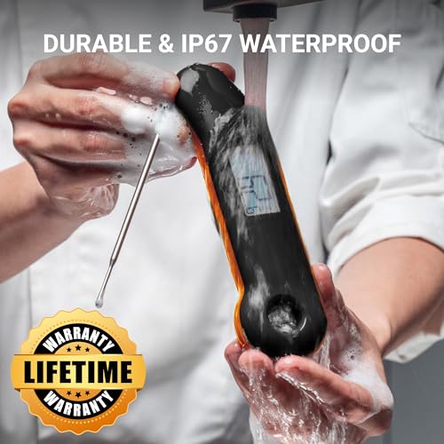 ThermoMaven Professional Meat Thermometer, Instant Read in 0.5 Sec, NIST Certified Accuracy ±0.5°F, IP67 Waterproof, Ambidextrous Backlight, Auto-Rotating Display, for BBQ/Grill/Cooking, Black&Orange - color: Black&Orange