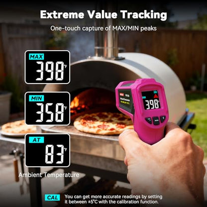 Wintact Laser Infrared Thermometer Gun Pink, -58°F to 1112°F Surface Heat Temperature Gun, Non-Contact Digital Thermometer for Kitchen Cooking Food, Pizza Oven, BBQ, Griddle, Soap Making, HVAC