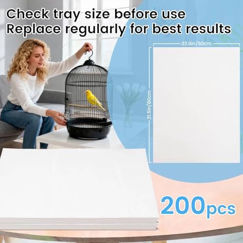 17.7x13.8in Bird Cage Liners - 200 Sheets Pre-Cut Disposable Cage Tray Liners, High Absorbent Non-Woven Pads for Parrots, Cockatiels and Small Animals - size: 17.7x13.8in-200P