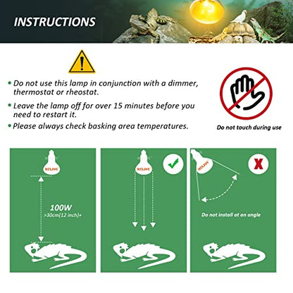 MIXJOY 2 Pack 100W Reptile Heat Lamp Bulb Full Spectrum UVA UVB Sun Light for Reptile and Amphibian Use - size: 2 Count (Pack of 1)