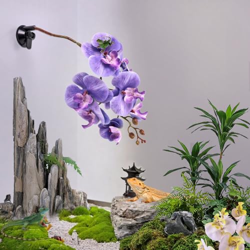 2 Pieces Artificial Terrarium Plant, Aquarium Reptile Plant with Suction Cup, Bendable Terrarium Decoration, Plant Flower for Aquarium, Lizards, Spiders, Snakes