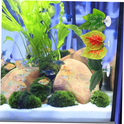 PRETYZOOM Artificial Aquarium Plants 4pcs Purple Perilla Leaf with Suction Cups, Plastic Terrarium Simulated Plant Ornament for Fish Tank Landscaping and Reptile Tank Decoration