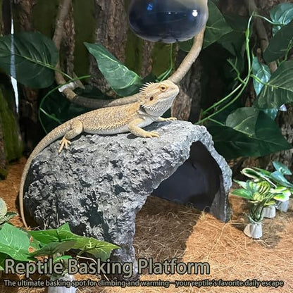 Tfwadmx Extra Large Reptile Hideout,Tortoise Hide Cave Shelter,Reptile Basking Platform with Vines Plant Leaves,Bearded Dragons Hiding Rock Terrarium Habitat Decor for Lizards,Snakes,Turtles,Geckos