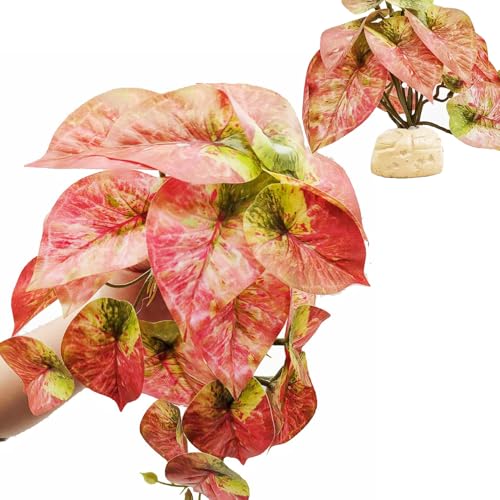 Reptile Plants for Terrarium Decor,Amphibian Habitat Decor, Bearded Dragon Tank Accessories,Artificial Plants for Gecko Chameleon Snake Tortoise with Base (Arrowhead) - color: Arrowhead