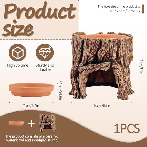 Reptile Hide Cave, 2 in 1 Reptile Humid Hide with Detachable Clay Water Basin, Resin Terrarium Decorations for Leopard Gecko, Crested Gecko, Lizard, Snake, Crabs