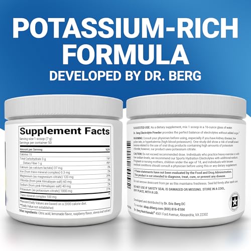 Dr. Berg Zero Sugar Hydration Keto Electrolyte Powder - Enhanced w/ 1000 mg of Potassium & Real Pink Himalayan Salt (NOT Table Salt) - Raspberry & Lemon Flavor Hydration Drink Supplement - 50 Servings