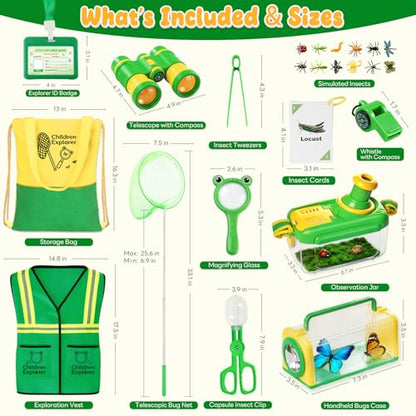 Bug Catcher for Kids, 24PCS Bug Catching Kit with Vest & Bag, Magnifying Glass Butterfly Net Kids Binoculars, Outdoor Exploration Camping Toys Gift Insect Catcher for Boys Girls Age 3-8