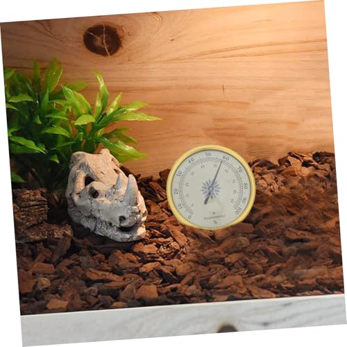 Golden with 2% Rh Resolution Hygrometer Round Analog Stainless Steel and Glass Construction, Battery-Free, Easy for Reptile Terrarium and Room Use