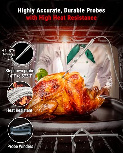 TempPro TP826 500FT Wireless Meat Thermometer, Dual Meat Probe Cooking Thermometer with HI/Low Alert, Food Grill Temperautre Probe for BBQ, Smoker, Oven, Grilling Gift (Previously ThermoPro) - size: Two Probes