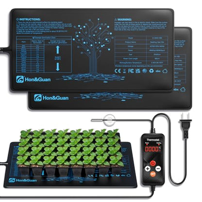 Hon&Guan 2 Packs 10"x 20.75" Seedling Heat Mat with Digital Thermostat Combo Set,Waterproof Plant Heating Pad for Germination,Indoor Gardening,Greenhouse - size: 10"x 20.75" 2 Pack