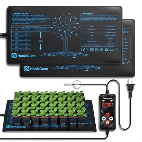 Hon&Guan 2 Packs 10"x 20.75" Seedling Heat Mat with Digital Thermostat Combo Set,Waterproof Plant Heating Pad for Germination,Indoor Gardening,Greenhouse - size: 10"x 20.75" 2 Pack