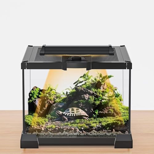 8.5" UVB 10.0 LED Light Bar + 8"x8"x6" Mini Glass Terrarium – UVA/UVB Lamp with Timer & Dimming, Ventilated Clear Habitat Enclosure for Jumping Spiders, Lizards, Turtles & Small Reptiles