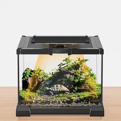 8.5" UVB 10.0 LED Light Bar + 8"x8"x6" Mini Glass Terrarium – UVA/UVB Lamp with Timer & Dimming, Ventilated Clear Habitat Enclosure for Jumping Spiders, Lizards, Turtles & Small Reptiles