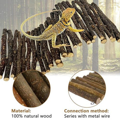 Hamiledyi 2pcs Large Reptile Hides Bearded Dragon Hide Bendable Climbing Bridge Wood Tunnel Tortoise Hut Lizard Hiding Cave for Snake Turtle Gecko Chameleon (15.8" x 7.9")