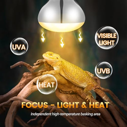 REPTITRIP Dual Reptile Light Fixture with 100W Full Spectrum UVA UVB Light Bulb & 100W Nighttime Ceramic Heat Emitter, 2 Independent Switches, Reptile UVA UVB Heat Combo Pack - size: ST4