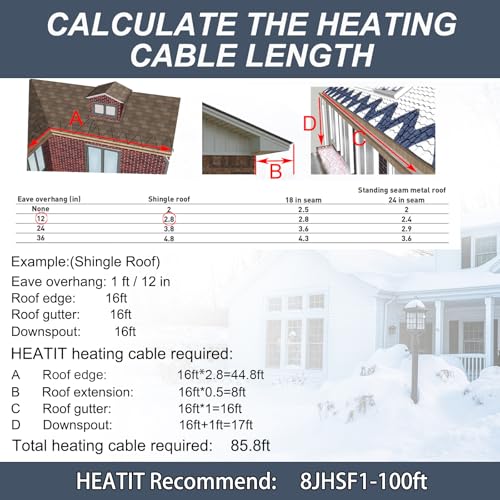 HEATIT 8JHSF1 Self Regulating Pre-Assembled Heating Cable with Spacer and Clips, Heat Tape for Roof Deicing and Pipe Freeze Protection,120V 8W/ft, 24FT - color: 8W/FT (KIT), style: 24FT