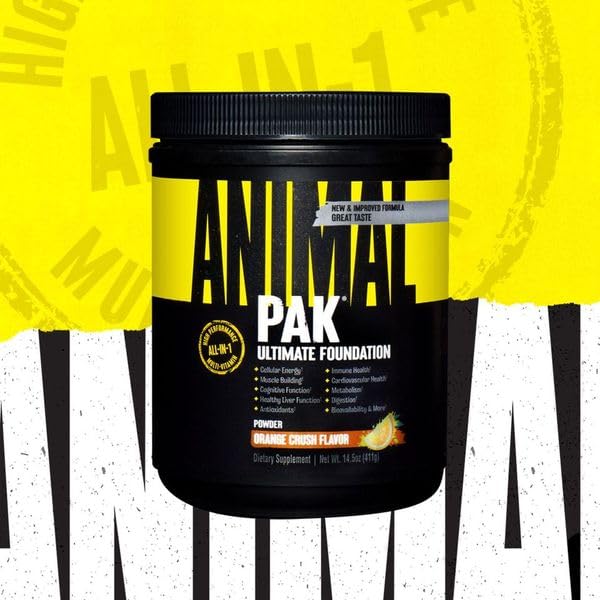 Animal Pak - Convenient All-in-One Vitamin & Supplement Powder, Orange Crush - Zinc, Vitamins C, B, D, Amino Acids, Immune Support, Digestive Enzymes - Daily Multivitamin for Women & Men - 60 Scoops - size: 30 Servings (Pack of 1), style: Orange Crush