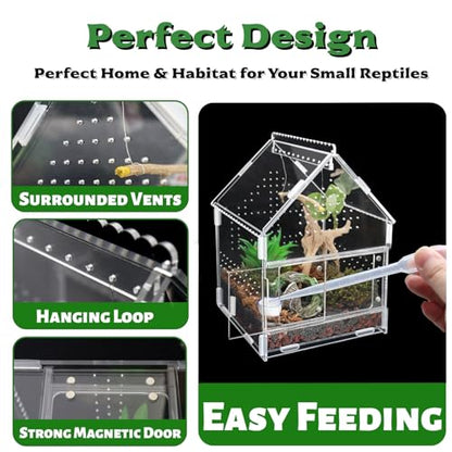 Acrylic Jumping Spider Enclosure with Magnetic Front Door - 360° View Reptile Terrarium for Tarantulas, Insects Hermit Crab - Includes Hanging Beam & Escape-Proof Ventilation (7.87x5.9x5.9 Inch)