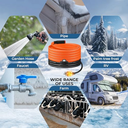 6FT Heat Tape for Water Pipes Freeze Protection IP65 Waterproof 8W/FT 110V BDDFOTO Water Pipe Heat Cable With Thermostat Self-Regulating Pipe Heater for House Garden/RV Camper - style: 06FT