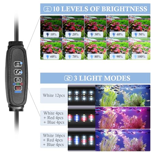 FEDOUR USB Mini Aquarium LED Light, Full Spectrum Aquarium Light with Extendable Brackets, Adjustable Aquarium Plant Light with External Controller, for Freshwater Tank (11-16in) - style: 11-16in