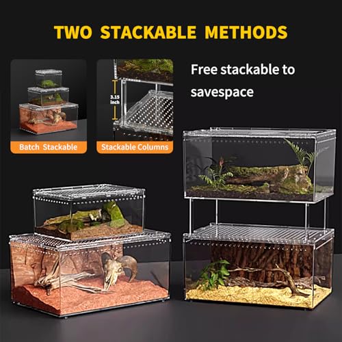 Reptile Growth Reptile PC Terrarium,Tarantula Enclosure,Spider Tank with Magnetic Button.16"x10" x 8" Lizard Enclosure,Reptile Breeding Tank for Insect,Fish,Tarantula,Hermit Crab,Small Bearded Dragon - size: 16" * 10" * 8"