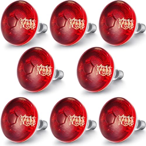 VIHOSE 8 Pack Infrared Heat Lamp for Chickens 150 Watt 120v Thickened Red Heat Lamp Bulbs for Food Service, Reptile, Pet, Bathroom, Light Therapy Use E26 Base - style: 150 Watt