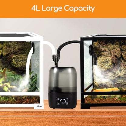 Reptile Fogger Humidifier with Timing, 4L Large Digital Reptile Fogger Terrarium Humidifiers with Double Extension Tube Automatic Reptile Misting System