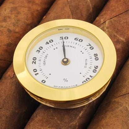 Golden Upgraded Hygrometer Humidity Meter Mini 38mm Round Glass Analog Hygrometers Suitable for Humidors Guitar Violin,Thermometer Hygrometers for Weather Hygrometer with Probe