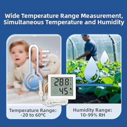 Digital Thermometer Hygrometer Reptile Terrarium with External Probe, LCD Display Temp Humidity Sensor Monitor Pet Tank Vivarium, White(C) - size: C