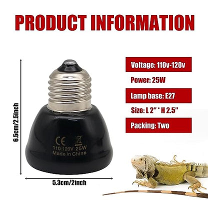 Mini Reptile Heat Lamp, 25w Infrared Ceramic Heat Emitter, No Light Emitting Reptile Heat Bulbs,Ceramic Heat Lamp for Amphibian, Chicken Coop,Cat, Turtle, Snake,Terrarium (2, 50 W) - size: 50 W
