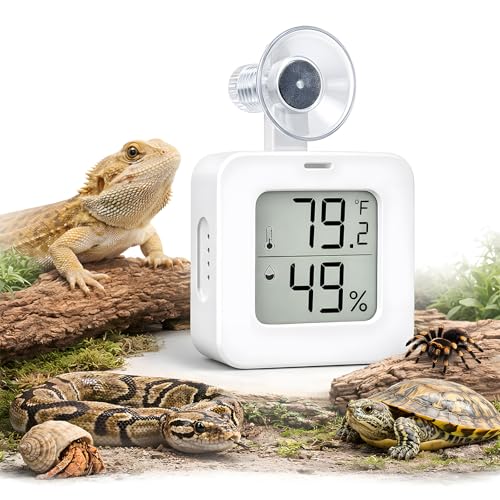 Suction Cup Reptile Thermometer Hygrometer,Large Screen °F/°C Temp&Humidity Gauge for Terrarium Tank Enclosure,Strong Hold,for Gecko,Bearded Dragon,Snake,Tortoise,Hermit Crab,Jumping Spider (1 White) - color: 1 White