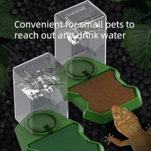 Reptile Water Dispenser with Bottle,Prevent Drowning Water Dispenser,Reptile Water Feeder with Absorbent Cotton, Feeding Accessories for Terrarium Tank, Turtle, Geckos, Lizards (Green, 18x13x8cm) - color: green