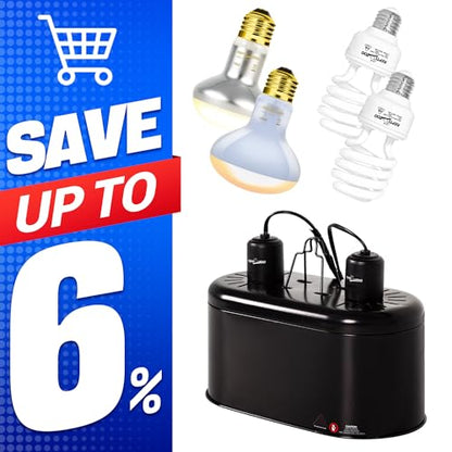 REPTIZOO Reptile Heat Lamp Combo Pack with Dual Reptile Light Fixture & 100W Intense Basking Spot Light 26W Energy Saving UVA UVB Bulb Spiral Compact Bulb 10.0