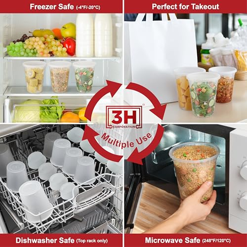 32 oz Food Storage Containers with Lids (240 Set/480 Piece) Deli Soup Containers, Freezer Microwave Safe, BPA-Free Plastic, Stackable Snack Leakproof Leftover Organizers & To-Go - size: 32 oz - 240 Sets
