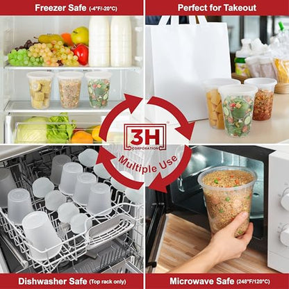 32 oz Food Storage Containers with Lids (240 Set/480 Piece) Deli Soup Containers, Freezer Microwave Safe, BPA-Free Plastic, Stackable Snack Leakproof Leftover Organizers & To-Go - size: 32 oz - 240 Sets