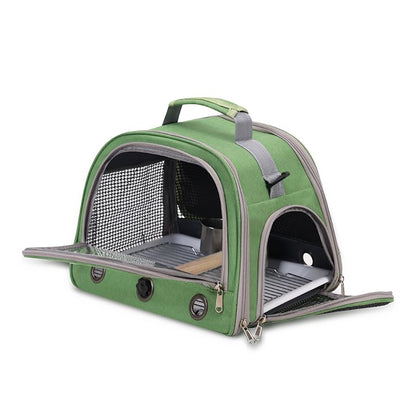Bird Travel Carrier, Portable Small Bird Parrot Parakeet Carrier with Standing Perch and Tray, Side Access Window Collapsible Bird Carry Transport Bag for Vet Visit(Green)