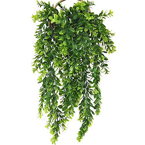 Artificial Hanging Vines, Faux Ivy Green Leaves Vine Plastic Chain Foliage Rattan Willow Plants Fake Greenery Leaf Garland UV Resistant for Indoor Outdoor Garden Door Wall Wedding Decoration 2 Pack - color: Green Leaves Hanging Vine / 2 Pcs