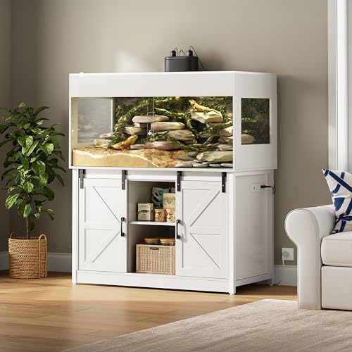 Herture 120 Gallon Reptile Terrarium with Stand, 4x2x2 Bearded Dragon Enclosure for Snakes Lizards, Large Vivarium Tank with Storage Cabinet, Acrylic Doors, Mesh Lid, Power Outlet White PX04RTWW - color: White, size: 120 Gallon