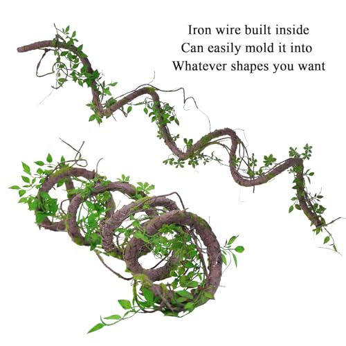 71" Bendable Tree Branch Halloween Jungle Vine Hanging Moss Garland Reptile | Artificial Posable Greenery Branches Faux Tree Twigs Ivy Leaves for Climb Outdoor Canopy Wedding Wall Porch Mantel Decoration